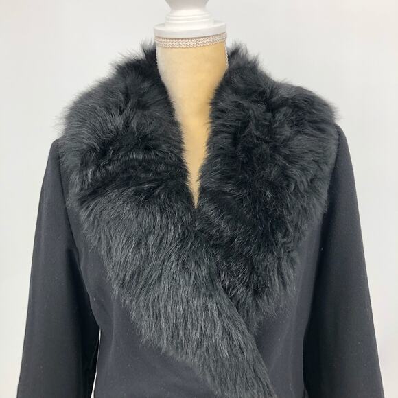 Sofia Cashmere Women Long Full Length Coat 6 Black Fur Collar Wool Cashmere NWOT - Picture 5 of 13